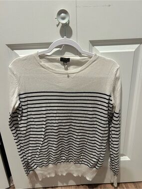 Mi Cream and Black Striped Crewneck Sweater